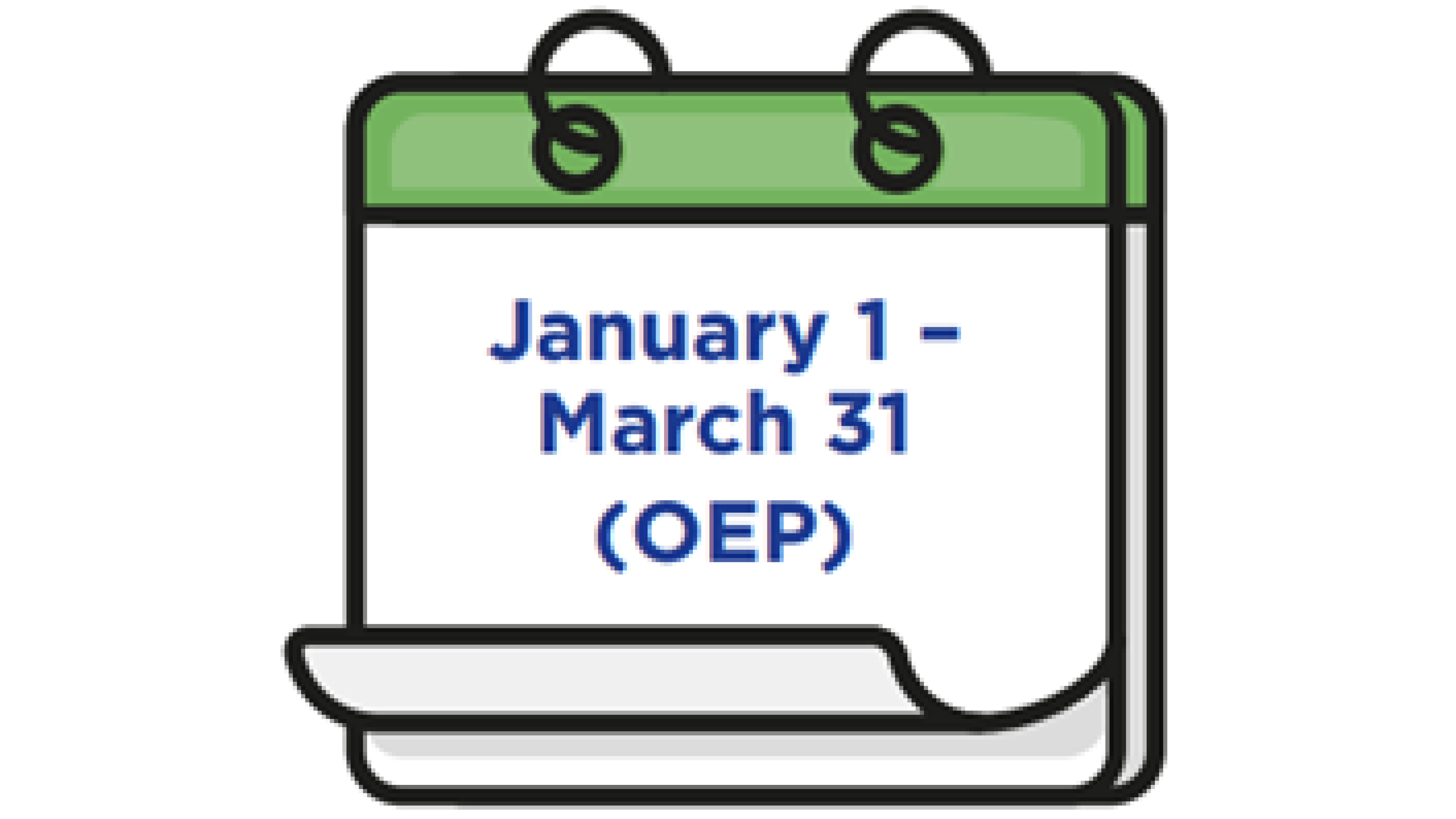 A calendar is shown with the text January 1 - March 31 (OEP).